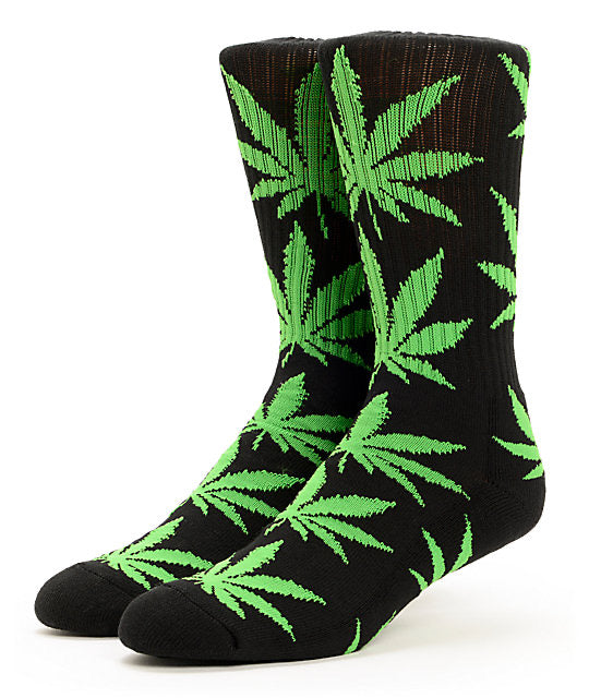 Weed Socks-Black/Green Leaves