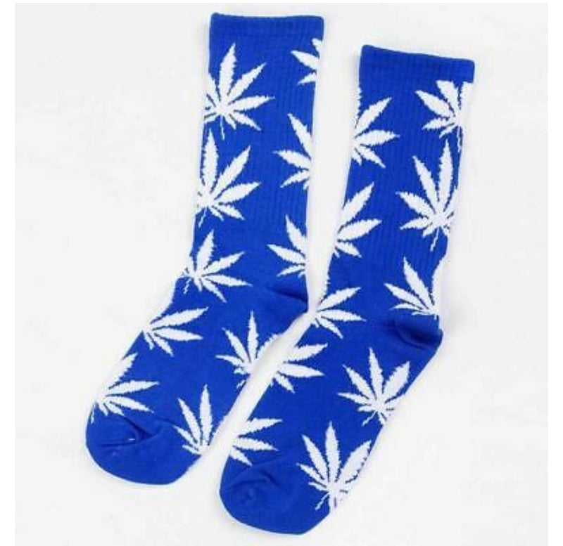 Weed Socks-Blue/White Leaves