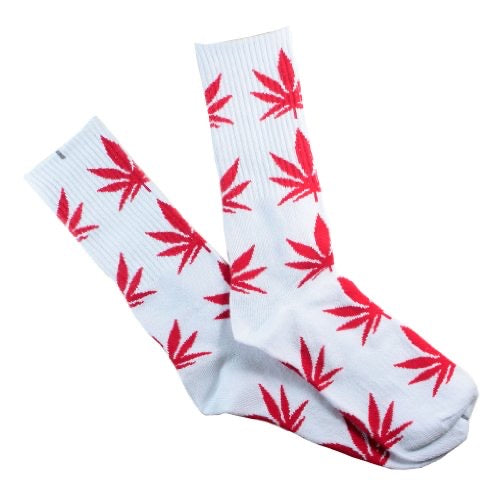 Weed Socks-White/Red Leaves