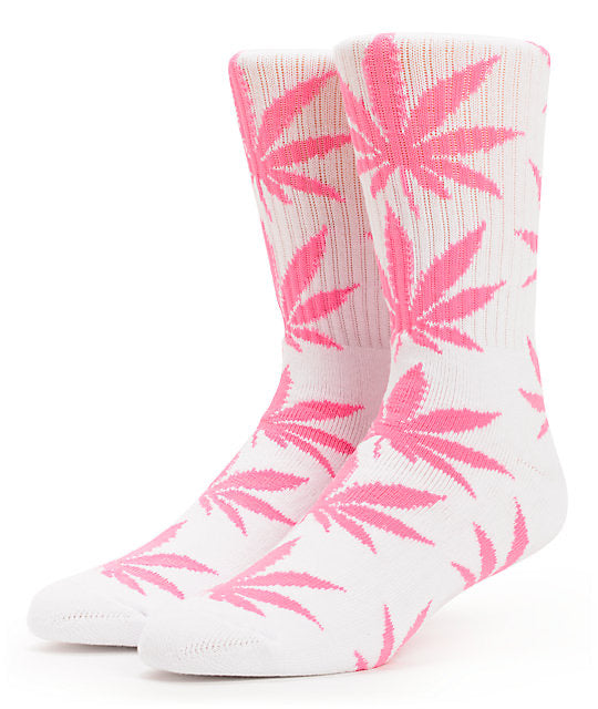 Weed Socks-White/Pink Leaves