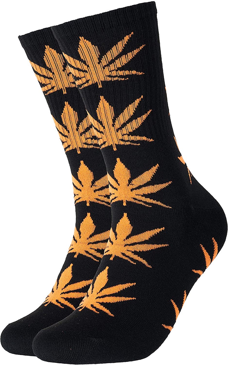 Weed Socks- Black/Orange Leaves