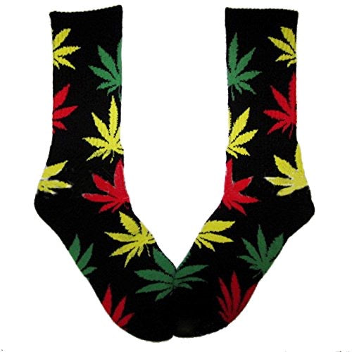 Weed Socks-Black/Rasta Leaves