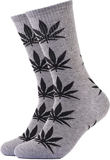 Weed Socks-Grey/Black Leaves