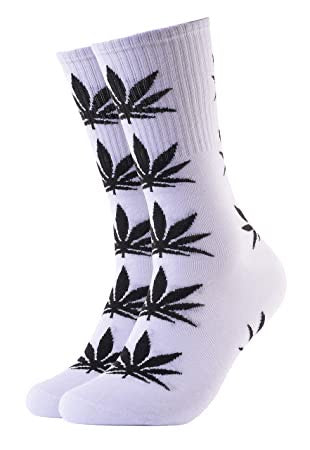 Weed Socks-White/Black Leaves