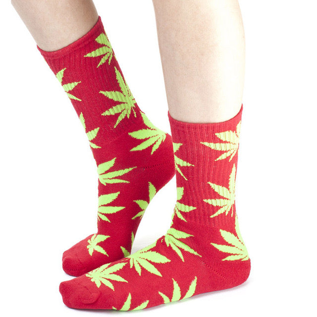 Weed Socks-Red/Yellow Leaves