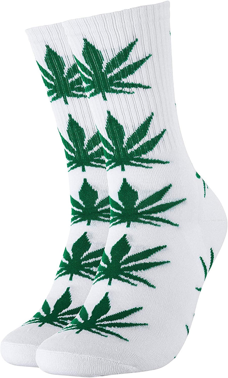 Weed Socks-White/Green Leaves