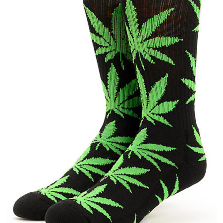 Weed Socks-Black/Green Leaves