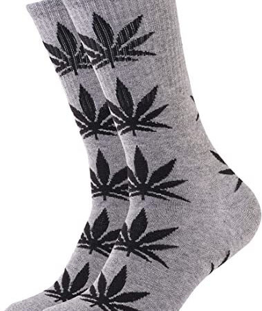 Weed Socks-Grey/Black Leaves