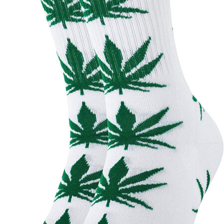 Weed Socks-White/Green Leaves